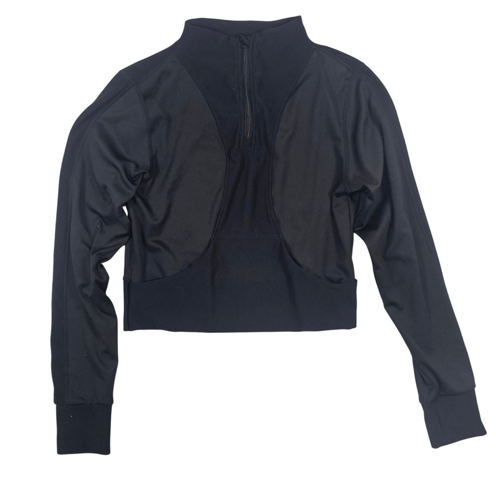 OTOS New York‎ Womens Black Quarter Zip Cropped Pullover Mock Neck Athletic Top